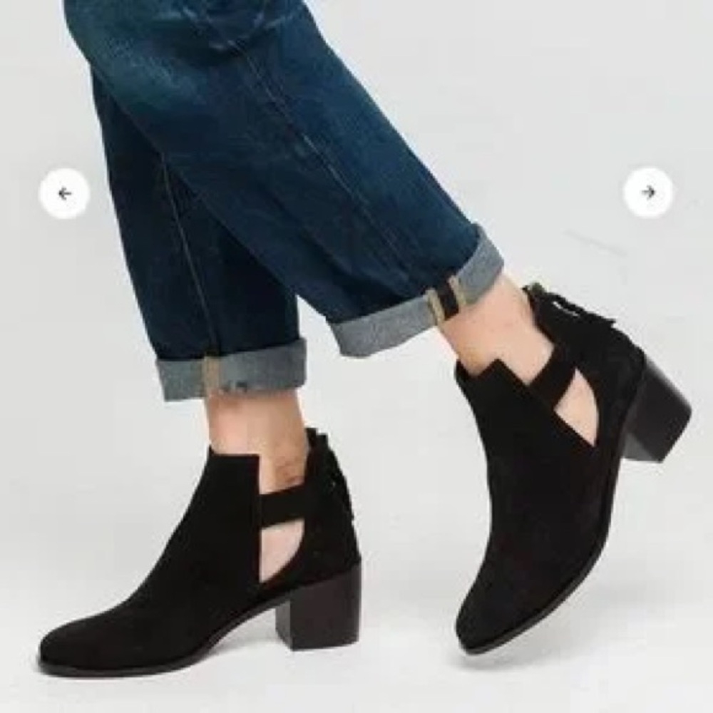 ABLE Local + Global Gamboa Cut-Out Suede Bootie Ankle Boot Size 10 Women's Black